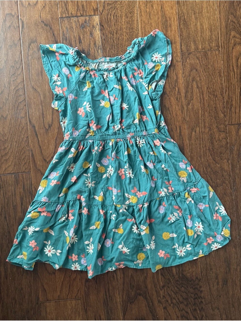 Cat & Jack Teal Floral Tiered Dress 10/12